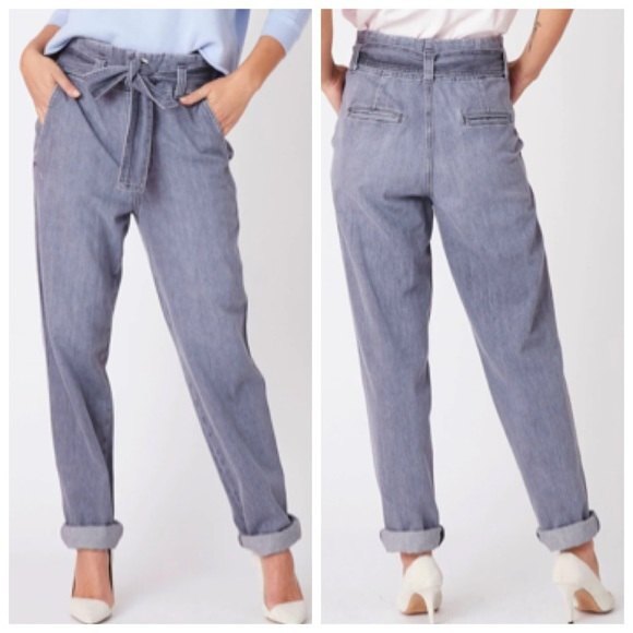 Overlover Abbott Paperbag Jeans Women’s Size 25 Grey Denim Tapered Leg 30 Inseam - Picture 1 of 13